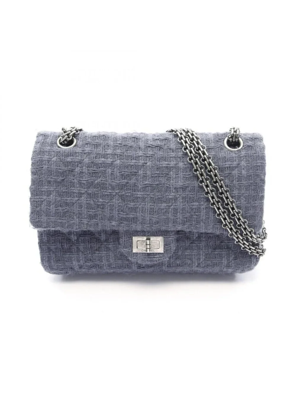 Chanel Shoulder Bag 2.55 Quilted Mademoiselle Chain Gray Fabric Double Flap